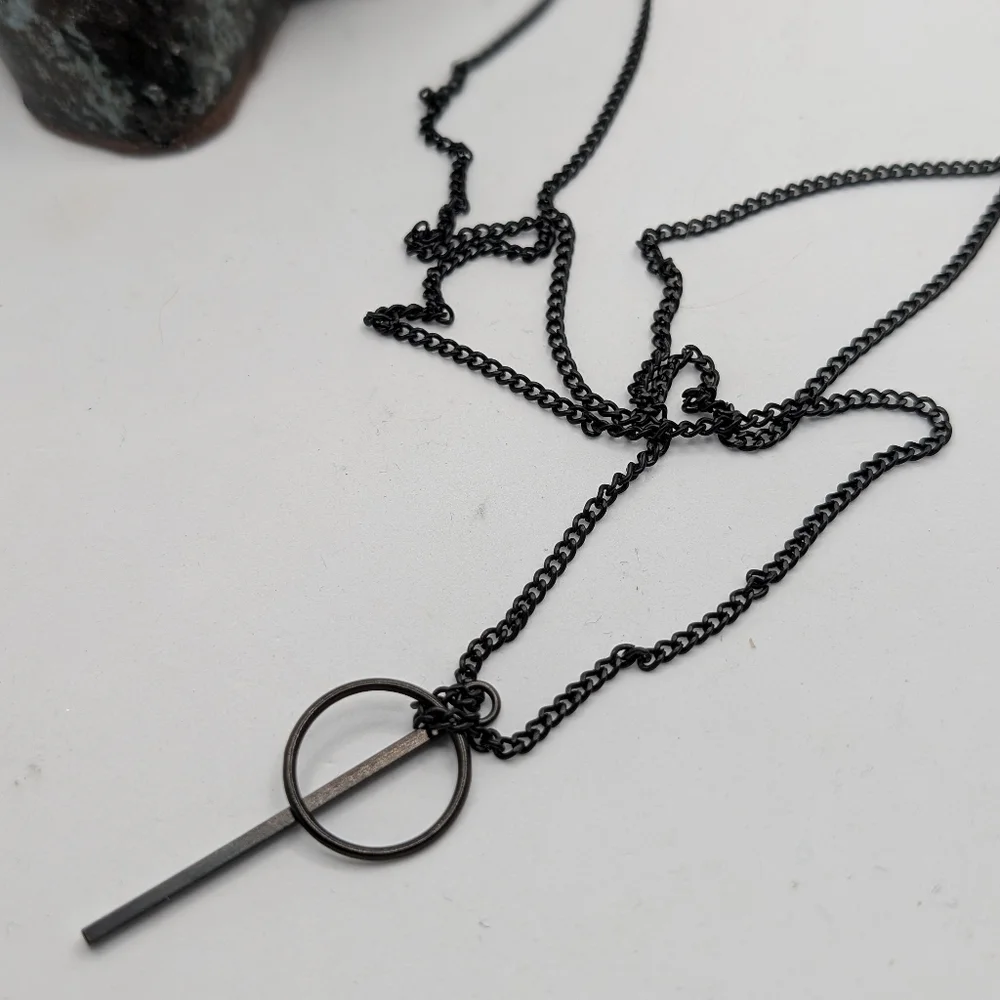 Black long double strand necklace